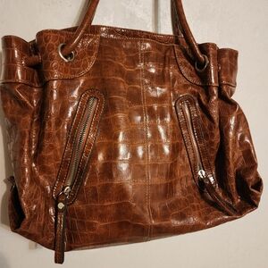 Elle Embossed Brown Vinyl Shoulder Bag